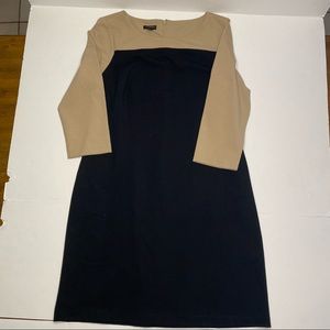 NWT Talbots Petites 3/4 Length Sleeve Dress Color Block Back & Tan Business
